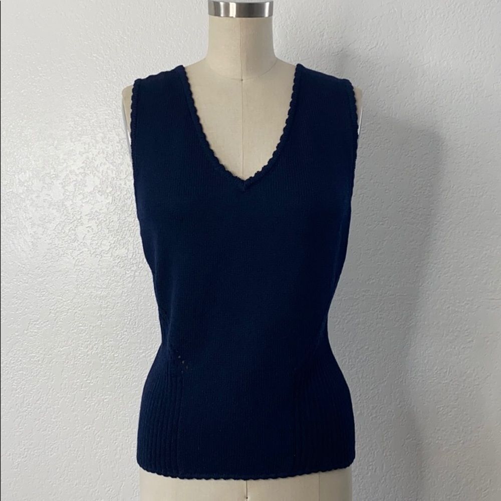 Vintage St. John navy blue knit retro mod top P S